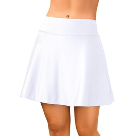 SHEKINI High Waist Bikini Skirt Abdominal Control Swimming Skirt Women's with Hidden Pocket Swimming Skirt Swimming Shorts Women, White, XL