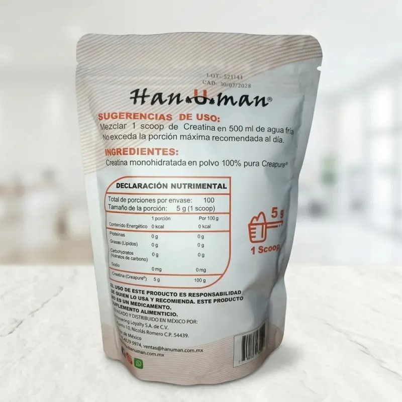 Creatina monohidratada Hanuman en polvo Sin sabor x 500g