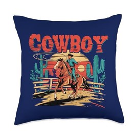 Retro Horse Riding Cowboy Throw Pillow