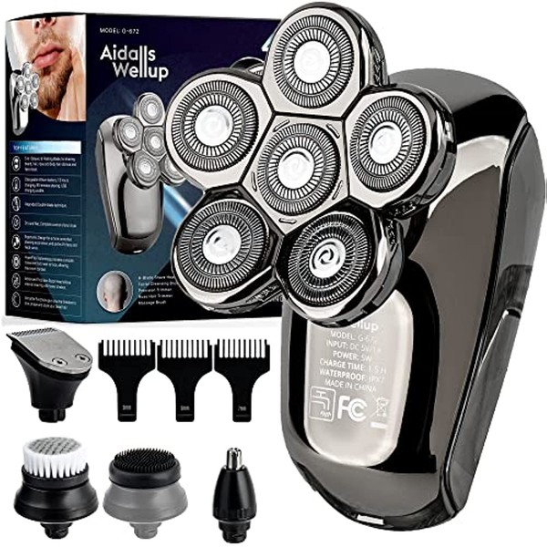 AW 6D Head Shavers for Bald Men, Anti-Pinch Electric Razor for Men, 5-in-1 Mens Grooming Kit with Nose Hair Trimmer, Beard Trimmer for Men, Waterproof and Rechargeable Electric Shavers for Men