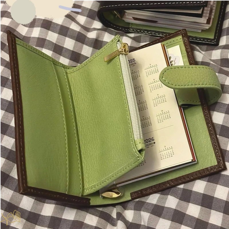 M5 Size Notebook, PU Leather, Avocado Green, Multiple Pockets for