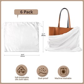 Belinlen 6 Pack 19.6x15.7in Purse Dust Bags for Storage, Dust Bags for Handbags Storage Silk Cloth Bags With Drawstring for Storage Handbag, Purse, Shoes, Boots(White)