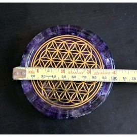 ZZYBIA LARGE 4" Amethyst Crystals Flower Of Life Coaster Water Charging Plate Energy Dome