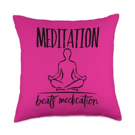 Meditation Beats Medication Positive Message Zen Yoga Design Throw Pillow