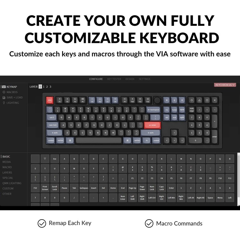 Keychron V6 Wired Custom Mechanical Keyboard Knob Version, Full-size QMK/VIA