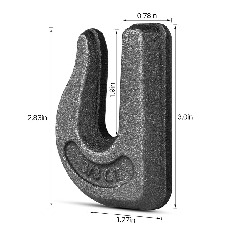 6Pack 3/8'' Weld-On Forged Clevis Grab Chain Hooks, Heavy Duty