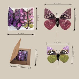 12 Pack DIY 3D Butterfly Stakes Decor, 2 Sizes of Butterfly Ornament for Home Fake Flower Floral Supplies Tea Party Wedding Easter Christmas Spring Fall. (Rose Red)