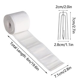 tooloflife Curtain Tape, 6m Curtain Heading Deep Pinch Pleat White Tape with 15 Pcs Metal Curtain Pleat Hooks for Home
