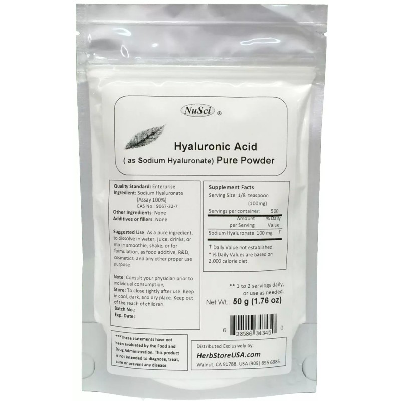 NuSci 100% Pure 10g Hyaluronic Acid Powder HA Sodium Hyaluronate
