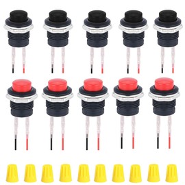 MKBKLLJY Pack of 10 16 mm Red/Black Push Button Switch SPST 3A 250V AC/6A 125V AC 2Pin Self-Resetting Round Switch with Locked Connection Wires and Connection Cap for Car Boat Truck PC