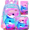 UFNDC 3PCS Dolphin Bookbag for Girls, 16" Kids Backpack with