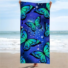 Blue Star Butterfly Microfiber Beach Towel Sand Free Towels Thin Quick Dry Super Absorbent Oversized Large Lightweight Towels for Travel Sports Pool Swimming Bath Camping Yoga Women Girls Adults