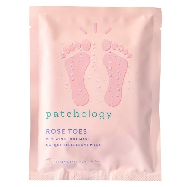 Patchology Rosé Toes - Softening Heel and Foot Mask - Soft Feet Treatment with Strawberry Scent and Resveratrol for Renewed Skin Soft Feet - Foot Masks for Dry Cracked Feet (1 Pair)