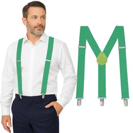 Green Suspenders for Men Heavy Duty - Adjustable 1” Y-Back Men's Suspenders for Dress Pants | Strong Metal Clips, Durable Elastic Straps, Leather Reinforcement - Comfortable, Formal, Everyday Wear