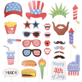 LUOEM 27pcs 4th of July Photo Booth Props American Patriotic Party Decorations Favors
