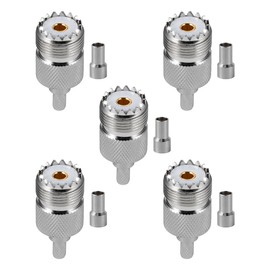 Vecys 5pcs SO-239 UHF Female Connector 50 Ohm SO239 Female Jack Crimp RF Coaxial Plug Adapter for RG58 LMR195 RG142 RG400 Low Loss Coaxial Cable Compatible with Amateur Radio