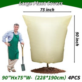 Oleitodh Plant Covers Freeze Protection: 4 Pack 90Hx75W Inch Large Heavy Duty Frost Cloth with Zipper Drawstring, 2.2oz/yd² Frost Blankets for Outdoor Plants, Shrub Trees, Winter & Garden, Beige