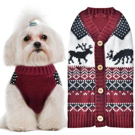 UETZLTB Christmas Dog Sweater Soft Warm Fall Winter V-Neck Knitted Puppy Clothes Cute Reindeer Ugly Xmas Doggy Sweatshirts Vest Pet Clothing for Small Medium Large Dogs Cats Boy Girl(Wine Red,L)