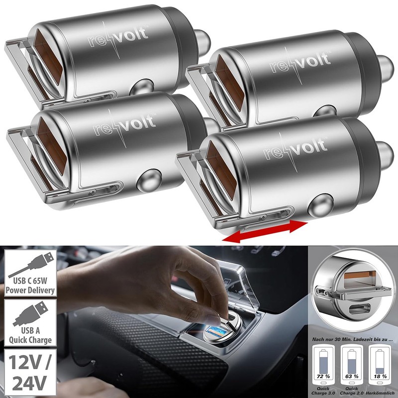 revolt Micro Car Fast Charger with USB-C PD & USB-A
