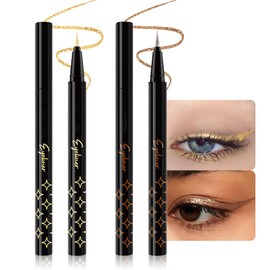 HHLTOH 2Pcs Gold & Antique Bronze Glitter Liquid Eyeliner for Woman Set, High Pigment Metallic Sparkle Shimmer Waterproof Eye Penil, Long-Lasting Smudge-Proof, Eyes Makeup for Party/Festival/Cosplay