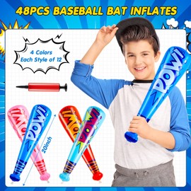 WILLBOND 48 Pcs 20 Inch Inflatable Baseball Bat Bulk Baseball Party Favors Operation Christmas Decorations, Inflatable Toys Blow up Bat with 1 Pump for Sports Theme Supplies Carnival Prizes, 4 Colors