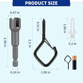 RELBRO Q Hanger Hooks, 2.2 Inch Metal Screw Hooks with Safety Buckle, Heavy Duty, Weatherproof, Black, 20 Pcs