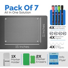 HMTUMZ Acrylic Dry Erase Board, 15 x 11 Inch- Erasable Clear Fridge Calendar with Magnetic Pen Holder & 4 Chalk Liquid Markers- Versatile Acrylic Board for Fridge, Office, School, or Home