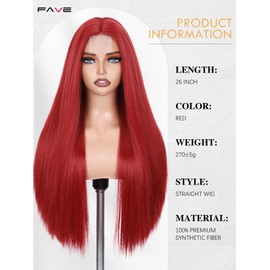 FAVE 26 Inches Red Wig Long Straight Red Wigs for Women Synthetic Red Wigs with Fluffy Hair Top Synthetic Red Wig Colorful Wigs for Daily/Party/Cosplay（280g）