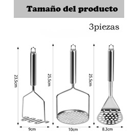 Machacador De Frijoles, 3 Piezas De Acero Inoxidable,Antióxido y anticorrosión, Aplastador De Papas, Ideal Para Puré De Patatas, Verduras Y Frutas, Fácil De Limpiar Y Duradero