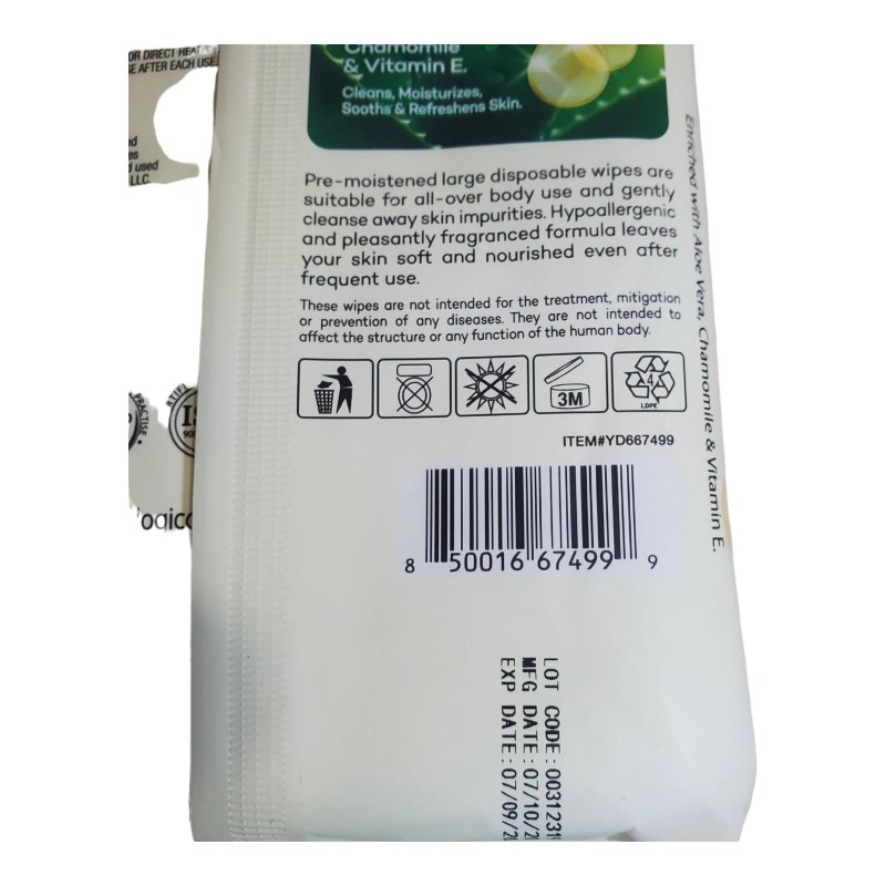 Yardley London Disposable Washcloths (4) 18ct Large Wipes Aloe Chamomile