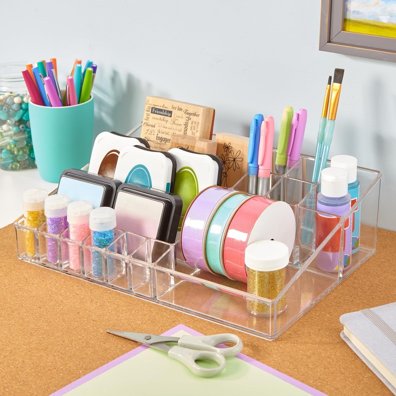 STORi Audrey Clear Vanity Makeup Organizer | 15-Compartment Holder for