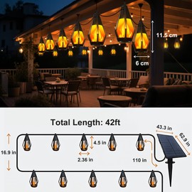 Solar String Lights Outdoor, 42Ft Patio Lights with 15 Flickering Flame Light Bulbs,Waterproof Warm White Outdoor Solar String Lights for Outside Garden Backyard Patio Gazebo Party Decoration