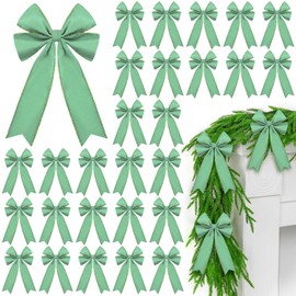 Solsew 24 Pcs Christmas Velvet Bows 5 x 7.9 Inch Rustic Velvet Christmas Tree Bows Vintage Tree Ornaments for Xmas Holiday Garland Home Decor Wedding Outdoor Indoor Decoration(Sage Green)