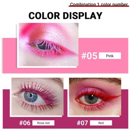 Colored Colorful Waterproof Mascara for Eyelashes Set,Blue White Black Brown Purple Long lasting Charming Voluminous Cruelty Free Vegan Eye Makeup (A-3Pcs 05#Pink&06#Rose&07#Red, A)