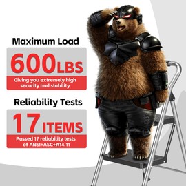 Step Ladder Foldable Folding Stool - for Home Adults Kitchen 2 Stepping Extension Tall Heavy Duty with Handrails - Closet Stepstool Stair Ladders Extendable Stepladder for Indoor House 600Lbs