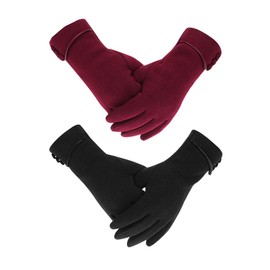 LAMA 2 Pairs Women's Winter Gloves Touchscreen Gloves Warm Plush Glove Lined Windproof Gloves Thick Winter Gloves Women Girls, Black + red