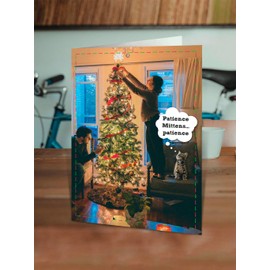 Brainbox Candy - Funny Christmas Card - 'Patience Mittens Patience' - Cheeky Xmas Cards - For Friends, Family & Colleagues - Funny Cat Themed Christmas Card - 120mm x 170mm - Blank Inside