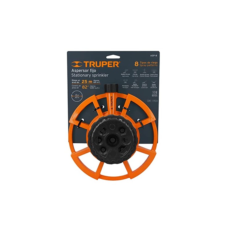 Truper ASP-8, Aspersor metálico, 8 funciones, base fabricada en aluminio
