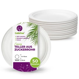 GoBeTree Pack of 50 Round Sugar Cane Paper Plates 15cm White Extra Strong Disposable Paper Plates for Camping, Picnic, Parties, BBQs, Birthdays
