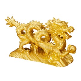Elionless Feng Shui Dragon Statues, Chinese Dragon Figurine Ornament Home Office Car Decoration Attract Wealth and Good Luck (Gold)