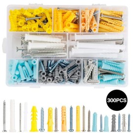 300 Pcs Plastic Drywall Wall Anchors Screw Assortment Kit Colors Plastic Anchors and Flat Head Screws for Wall Hanging and Mounting in Home Office