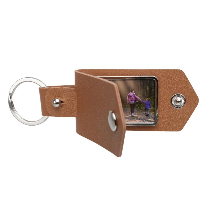 PU Tan Leather Blank Photo Fob Keyring Picture Keychain Frame