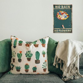 WADORN Metal Sign with Umbrella Motif Vintage Style Flower Motif Retro Metal Sign "No Rain No Flowers" with Inspirational Flower Painting Wall Decoration for Home Bars Pubs 20 x 30 cm