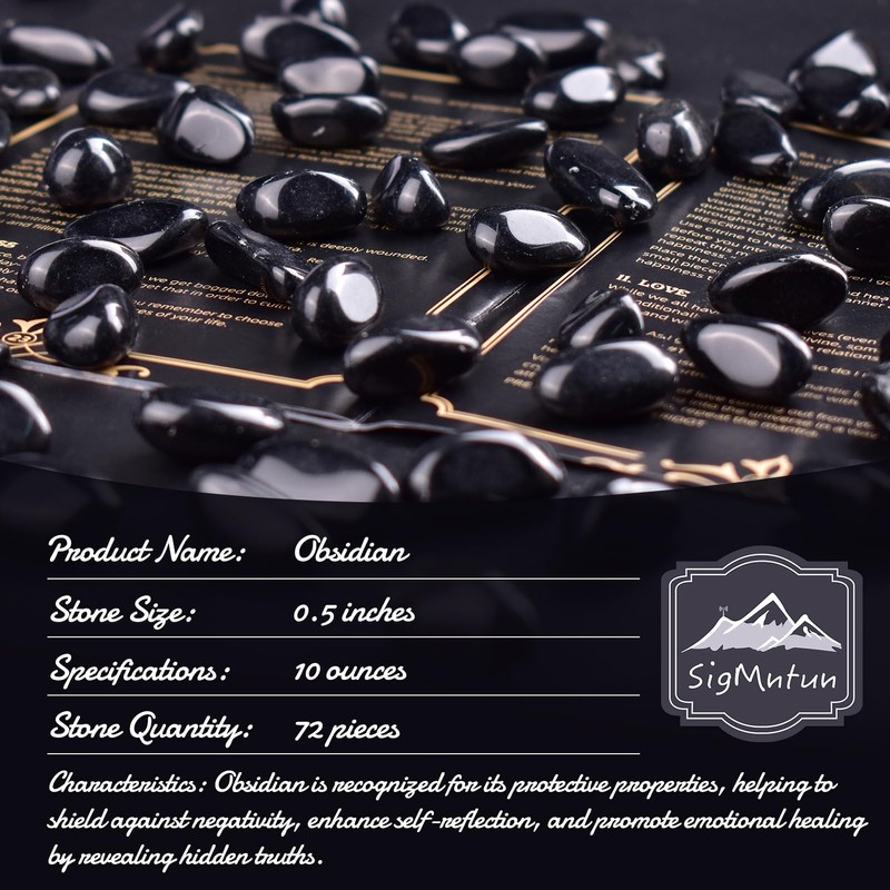 SigMntun Polished Obsidian Crystals - 72 pcs, 0.5" Handpicked Tumbled