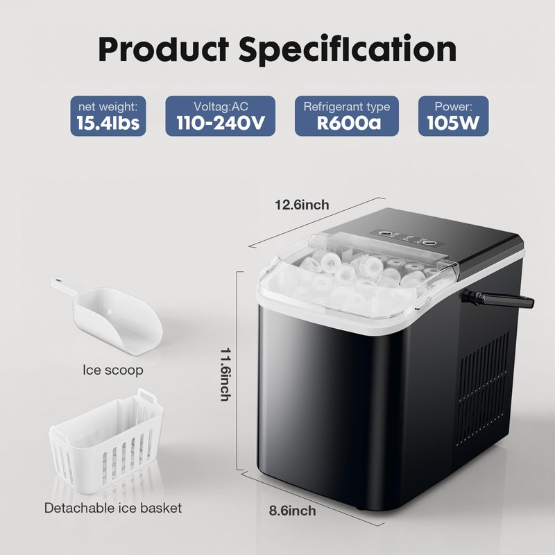 Sweetcrispy Countertop Ice Maker Machine, Portable Self-Cleaning Ice Machine with