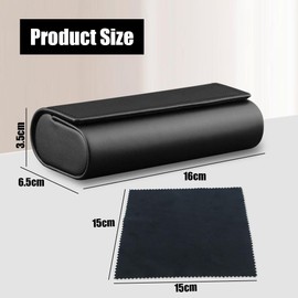 Glasses Case Hard Case, Premium Leather Glasses Box, Glasses Case for Men and Women, Hard Case Black Comes with a Microfibre Cloth, Glasses Storage Box for Optimal Protection of Your Glasses, black