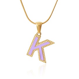 TaYolnFaSo Purple Enamel Initial K Necklace 18K Gold Plated Thin Snake Chain Letter K Pendant Dainty Enamel Initial Jewelry Christmas Gift for Women