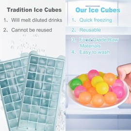 Set of 48 Ice Cubes - Non-Melting Ice Cubes Reusable Colorful Drinks Will Not Dilute