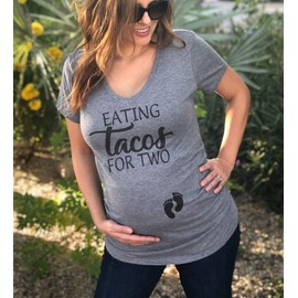 It's Your Day Clothing Eating Tacos for Two Women's Maternity Shirt Pregnancy Announcement Tee (Heather Gray Maternity Vneck, Medium)