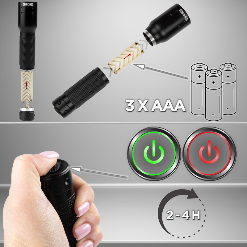 Duronic LED Torch RFL283AA Portable Flashlight, Handheld Pocket Torchlight, Lightweight